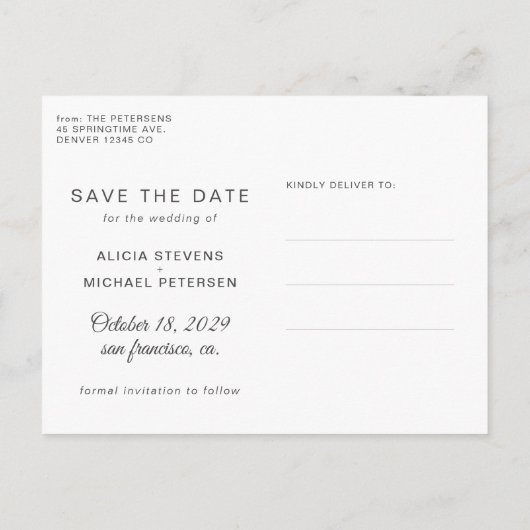 Silver Script besser zusammen Hochzeit rett Datum Ankündigungspostkarte (Rückseite)