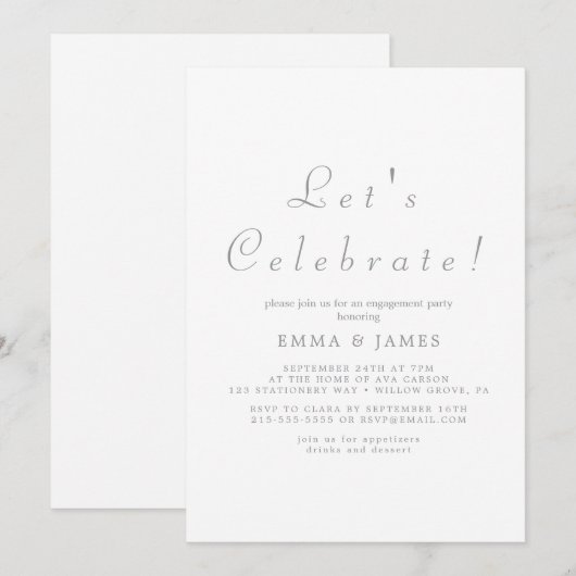 Silver Script Elegantes Party Einladung (Vorne/Hinten)