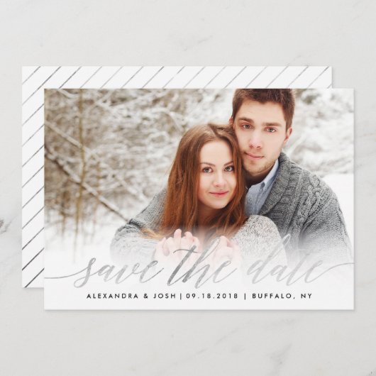 Silver Script Foto Save the Date in Imitats Foil (Vorne/Hinten)