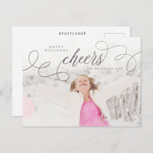 Silver Script Happy Holidays Personalisiertes Foto Postkarte (Vorne/Hinten)
