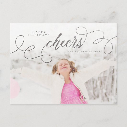 Silver Script Happy Holidays Personalisiertes Foto Postkarte (Vorderseite)