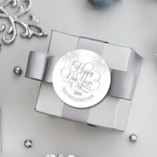 Silver Script Happy Neues Jahr Runder Aufkleber