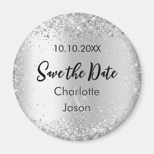 Silver Script Hochzeit Speichern Sie das Datum Magnet (Vorne)
