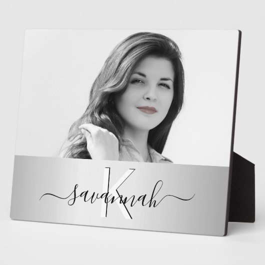 Silver-Script-Monogramm-Foto Fotoplatte (Seite)
