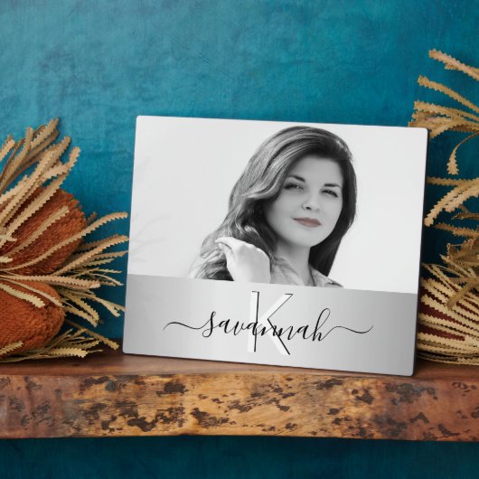 Silver-Script-Monogramm-Foto Fotoplatte (Seite)