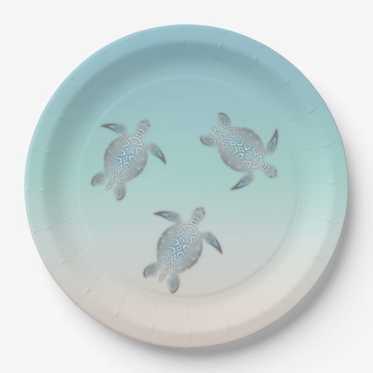 Silver Sea Turtle Aquamarine Tropical Pappteller (Vorderseite)