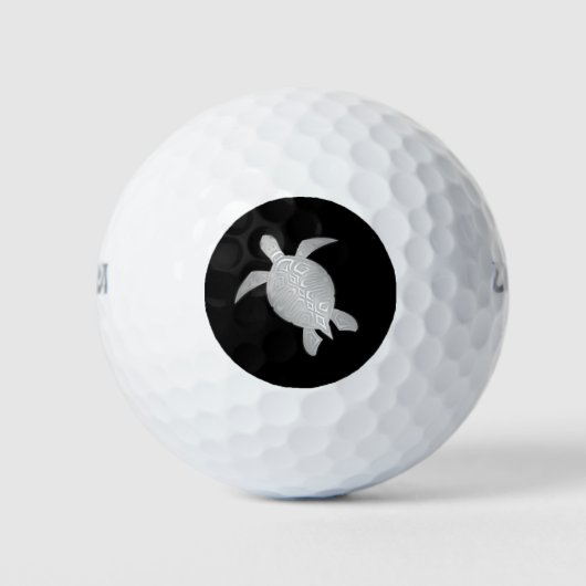Silver Sea Turtle Black Coastal Beach Golfball (Vorderseite)