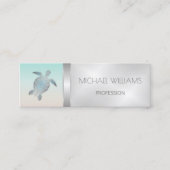 Silver Sea Turtle QR Code Beach Style Mini Visitenkarte (Vorderseite)