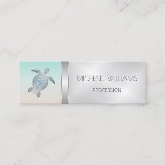 Silver Sea Turtle QR Code Beach Style Mini Visitenkarte (Vorderseite)