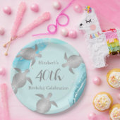 Silver Sea Turtles Blue Ink | Benutzerdefinierter Pappteller (Party)