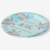 Silver Sea Turtles Blue Ink | Benutzerdefinierter Pappteller (Schrägansicht)