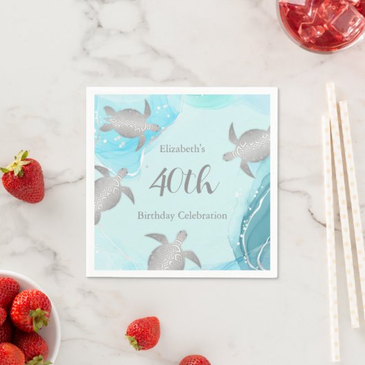 Silver Sea Turtles Blue Ink | Benutzerdefinierter Serviette (Beispiel)