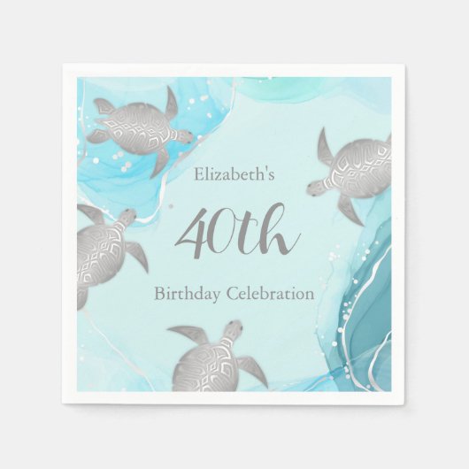 Silver Sea Turtles Blue Ink | Benutzerdefinierter Serviette (Vorderseite)