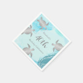 Silver Sea Turtles Blue Ink | Benutzerdefinierter Serviette (Ecke)