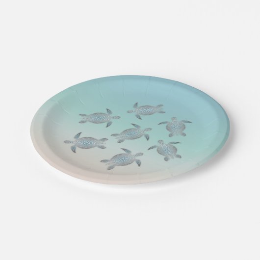Silver Sea Turtles Luau Pappteller (Schrägansicht)