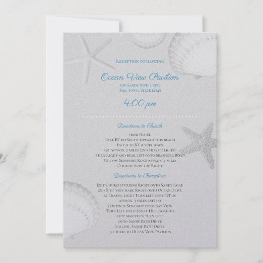 Silver Seashells Empfang Details Hochzeit Einladung (Vorderseite)
