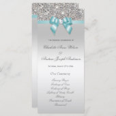 Silver Sequin Aquamarin Bow Wedding Program Programm (Vorne/Hinten)