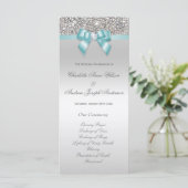 Silver Sequin Aquamarin Bow Wedding Program Programm (Stehend Vorderseite)