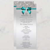 Silver Sequin Aquamarin Diamond Bow Wedding Progra Programm (Vorne/Hinten)