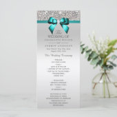 Silver Sequin Aquamarin Diamond Bow Wedding Progra Programm (Stehend Vorderseite)