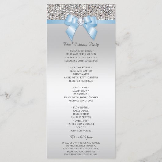 Silver Sequin Baby Blue Bow Wedding Program Programm (Rückseite)