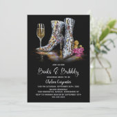 Silver Sequin Boots and Bubbly Bridal Shower Einladung (Stehend Vorderseite)