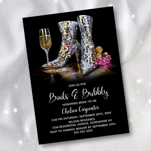 Silver Sequin Boots and Bubbly Bridal Shower Einladung