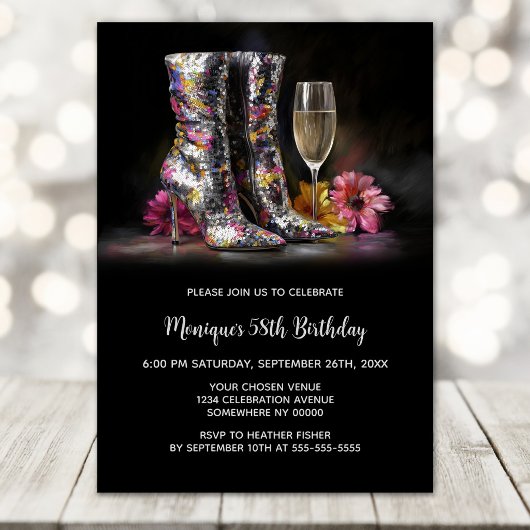 Silver Sequin Boots Any Age Birthday Party Einladung