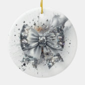Silver Sequin Bow Glam Radiance Keramik Ornament (Hinten)