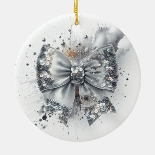 Silver Sequin Bow Glam Radiance Keramik Ornament (Hinten)
