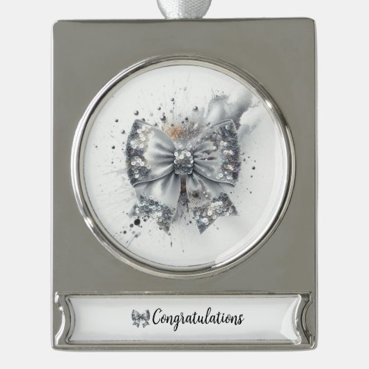 Silver Sequin Bow Radiant Glückwunsch Banner-Ornament Silber (Vorderseite)