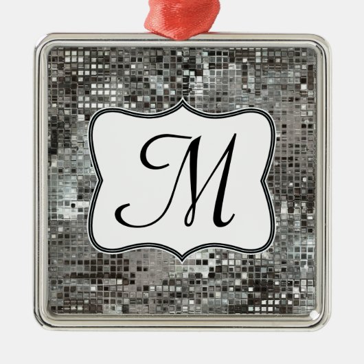 Silver Sequin Dazzle Gli Monogram, Initial Ornamen Silbernes Ornament (Vorne)