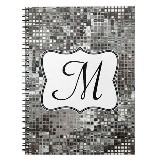 Silver Sequin Dazzle Monogram, erstes Notizbuch Notizblock (Vorderseite)