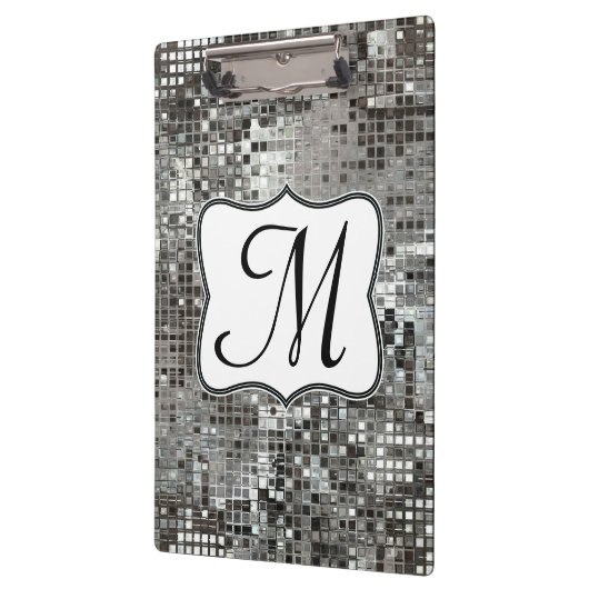 Silver Sequin Dazzle Monogram Initial Clip Board Klemmbrett (Links)