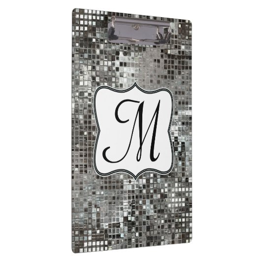 Silver Sequin Dazzle Monogram Initial Clip Board Klemmbrett (Rechts)