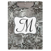 Silver Sequin Dazzle Monogram Initial Clip Board Klemmbrett (Vorderseite)