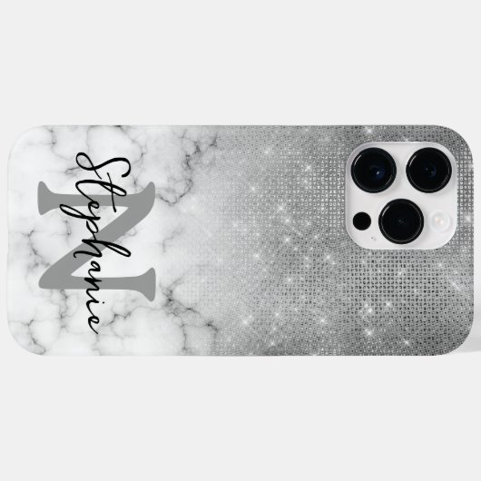 Silver Sequin Diamonds Marble Ombre Monogram Case-Mate iPhone Hülle (Rückseite (Horizontal))