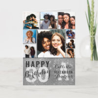 Silver Sequin Foto Collage Happy Birthday Card