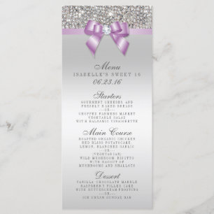 Silver Sequin Lilac Bow Sweet 16 Menu Menükarte