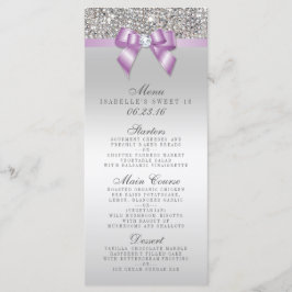 Silver Sequin Lilac Bow Sweet 16 Menu Menükarte