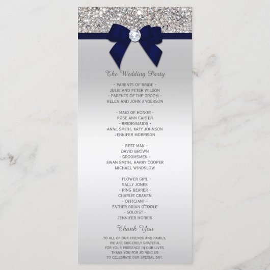 Silver Sequin Navy Blue Bow Wedding Program Programm (Rückseite)