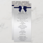 Silver Sequin Navy Blue Bow Wedding Program Programm (Vorne/Hinten)
