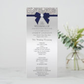 Silver Sequin Navy Blue Bow Wedding Program Programm (Stehend Vorderseite)