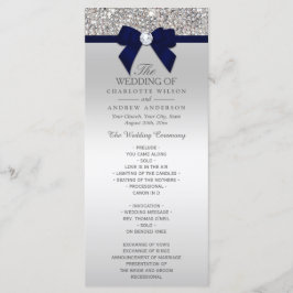 Silver Sequin Navy Blue Bow Wedding Program Programm