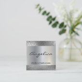 Silver Sequin Pattern | Silver Metallic Background Quadratische Visitenkarte (Stehend Vorderseite)