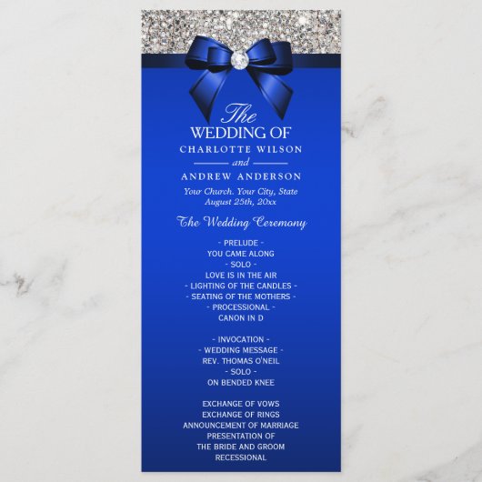 Silver Sequin Royal Blue Bow Wedding Program Programm (Vorderseite)