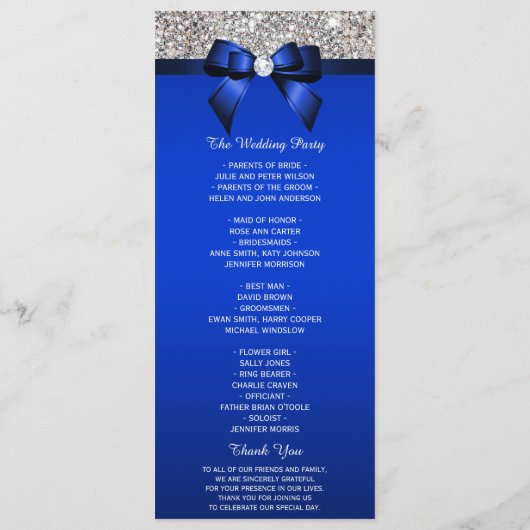 Silver Sequin Royal Blue Bow Wedding Program Programm (Rückseite)