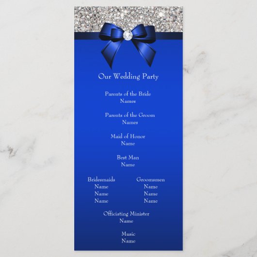 Silver Sequin Royal Blue Bow Wedding Program Programm (Rückseite)