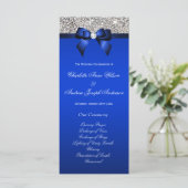 Silver Sequin Royal Blue Bow Wedding Program Programm (Stehend Vorderseite)