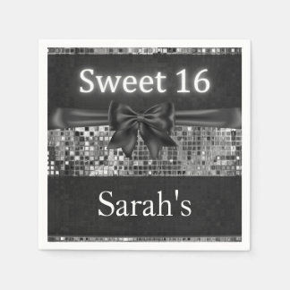 Silver Sequin und Black Bow Sweet 16 Napkins Serviette